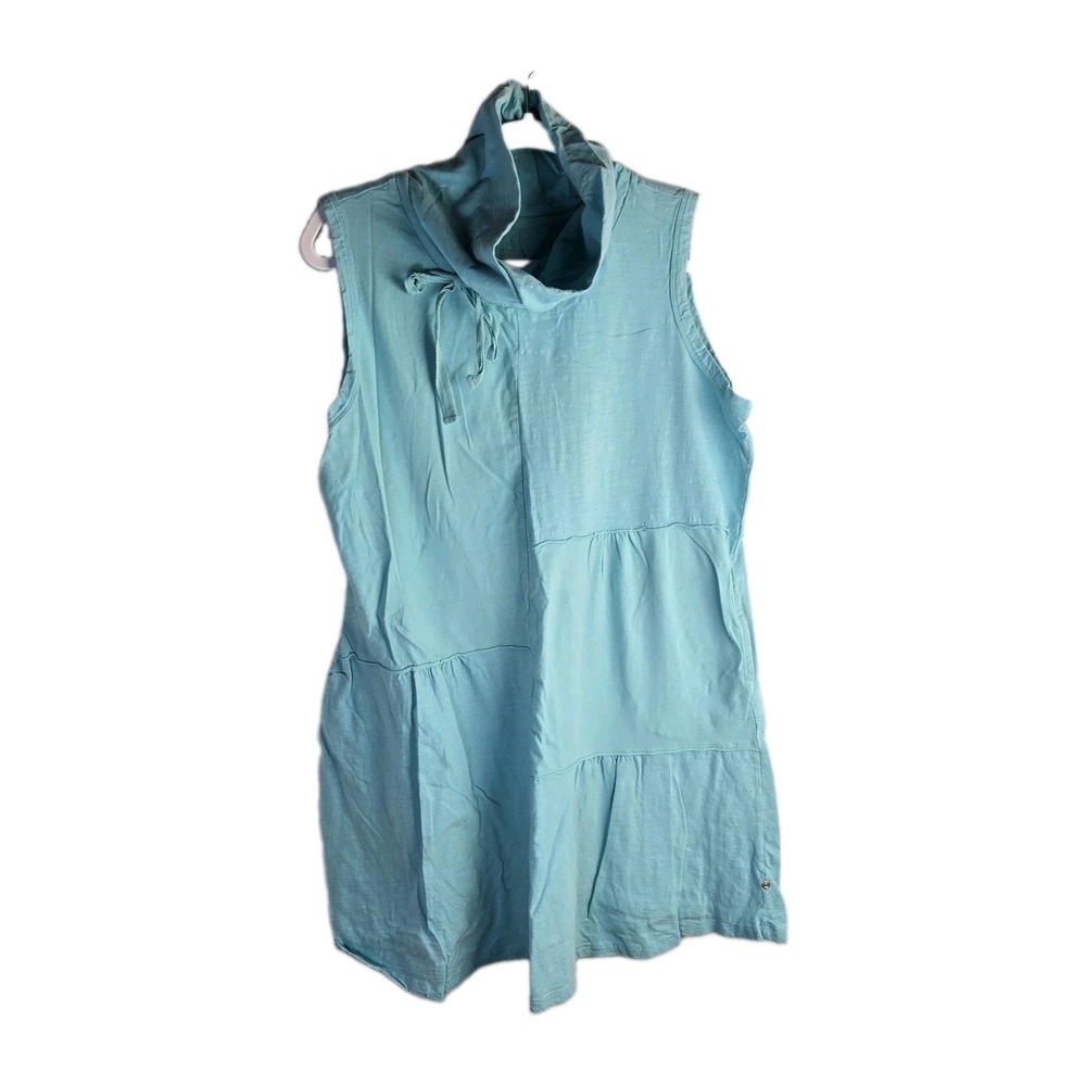NEON BUDDHA Cotton Dress XL Slub Patchwork Shift Cowl Neck Sleeveless Aqua